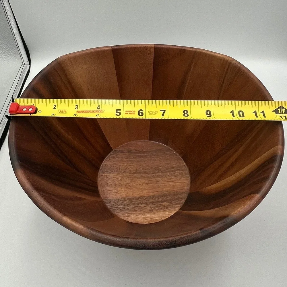 Lipper International Acacia Wood Salad Bowl 12in Brown Wavy Rim NWOT